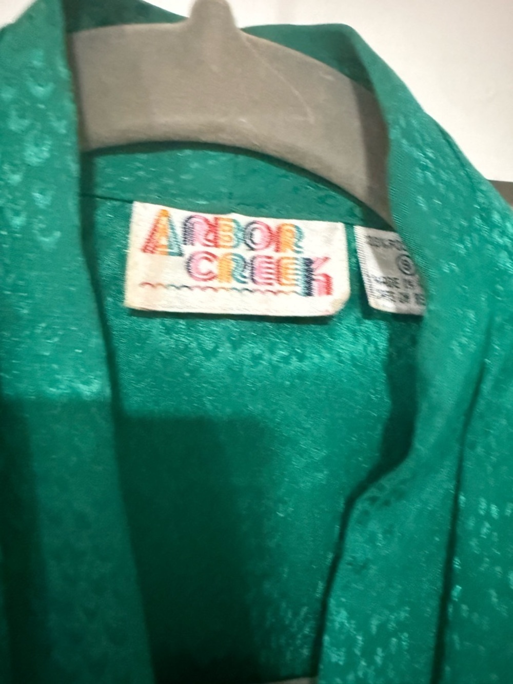 Vintage Emerald Satin Wrap Blouse 90s Textured Jacquard Top S/M - Picture 8 of 9